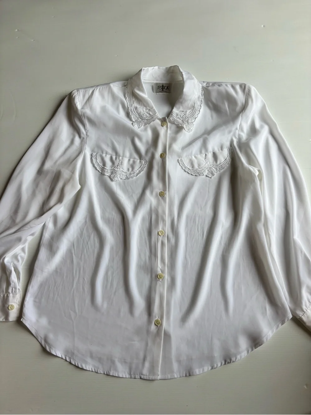 Vintage Jessica White Lace Collar Blouse Size 14 Secretary Chic - Picture 1 of 5